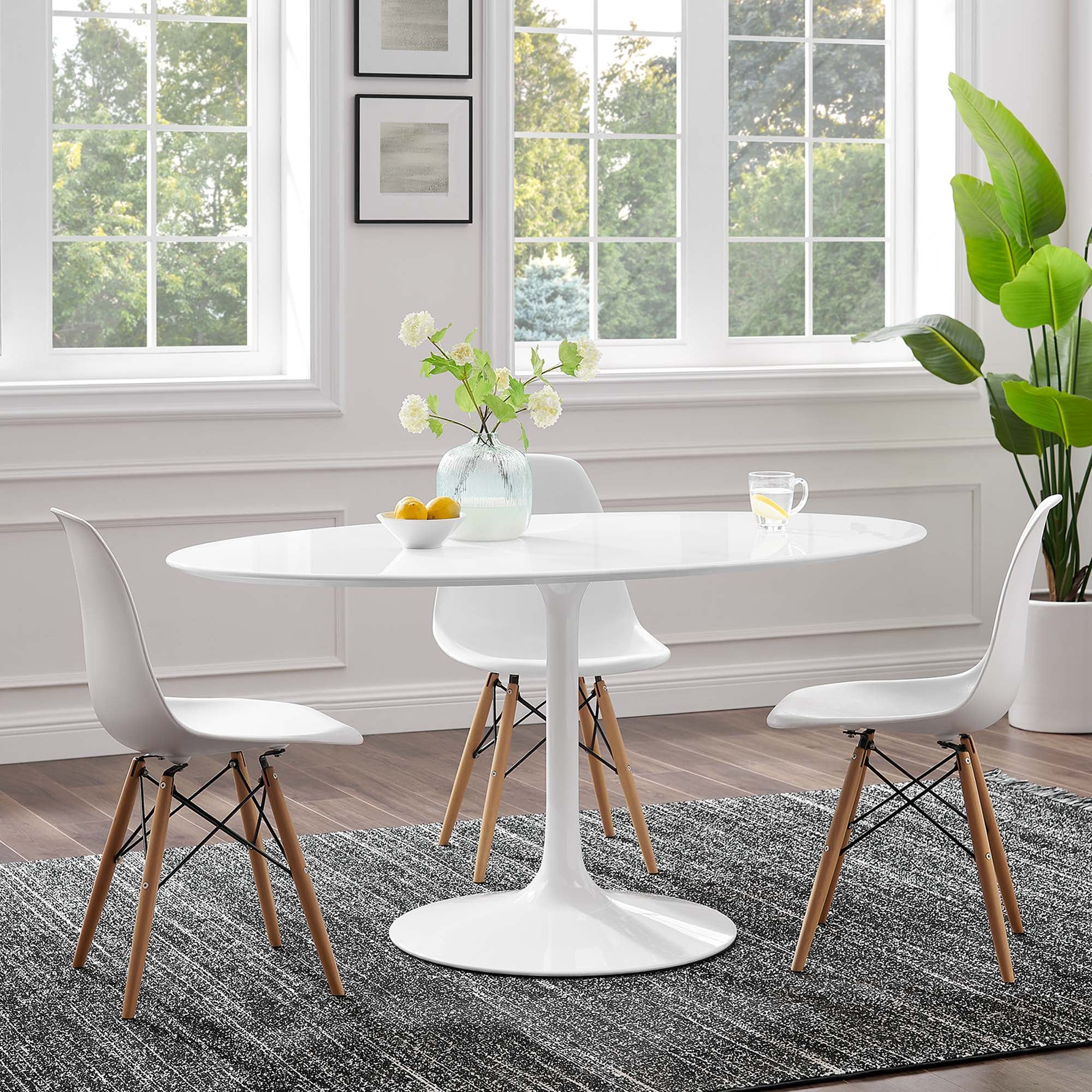 White lacquer deals oval dining table