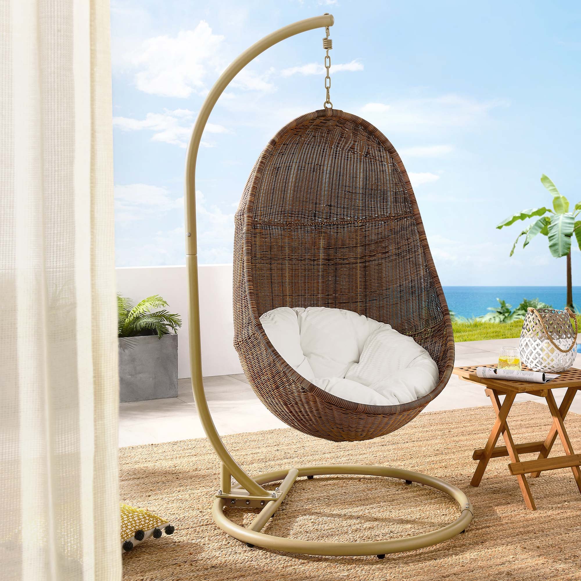 Bean Outdoor Patio Wood Swing Chair With Stand - Main Image