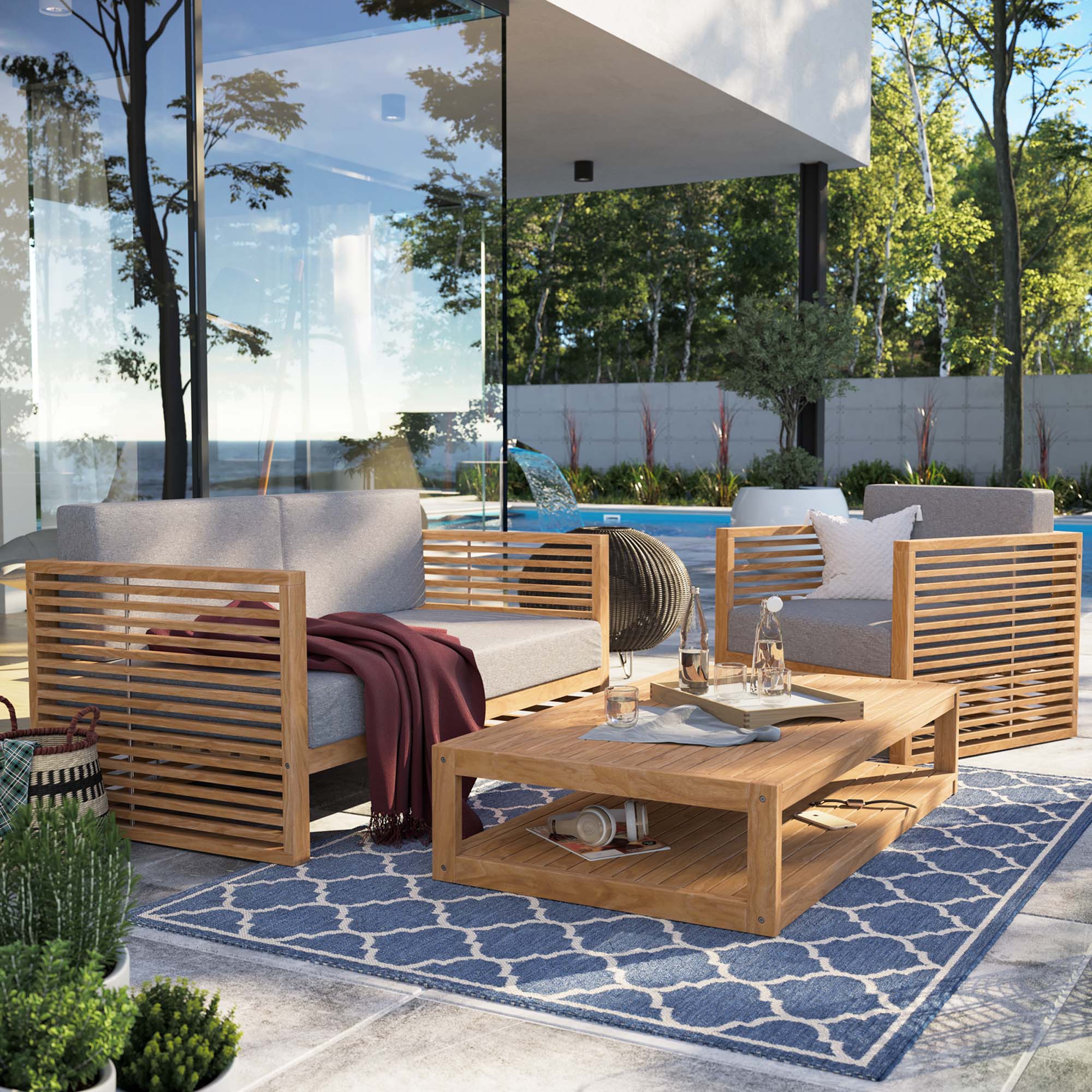 Carlsbad 3-Piece Teak Wood Outdoor Patio Outdoor Patio Set – Modway