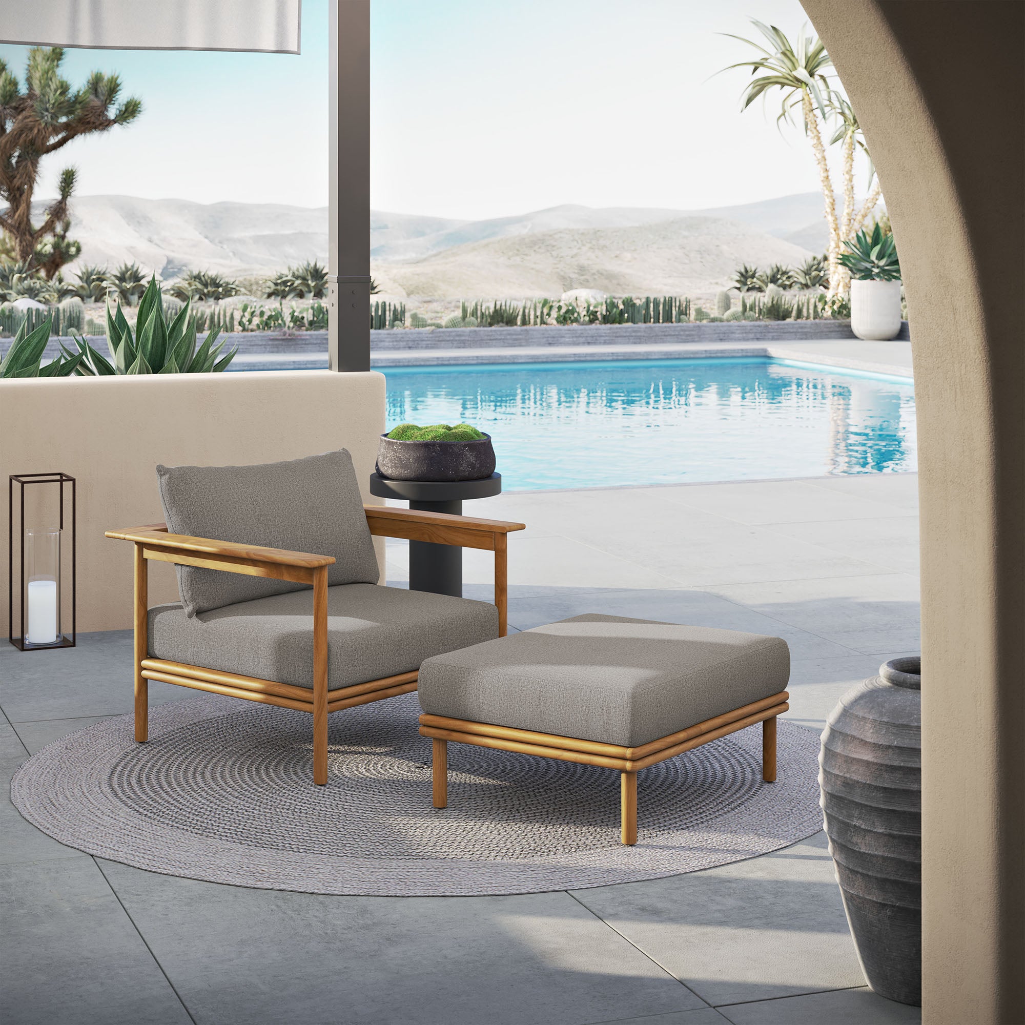 Wren Outdoor Patio Teak Wood Armchair and Ottoman Set – Modway