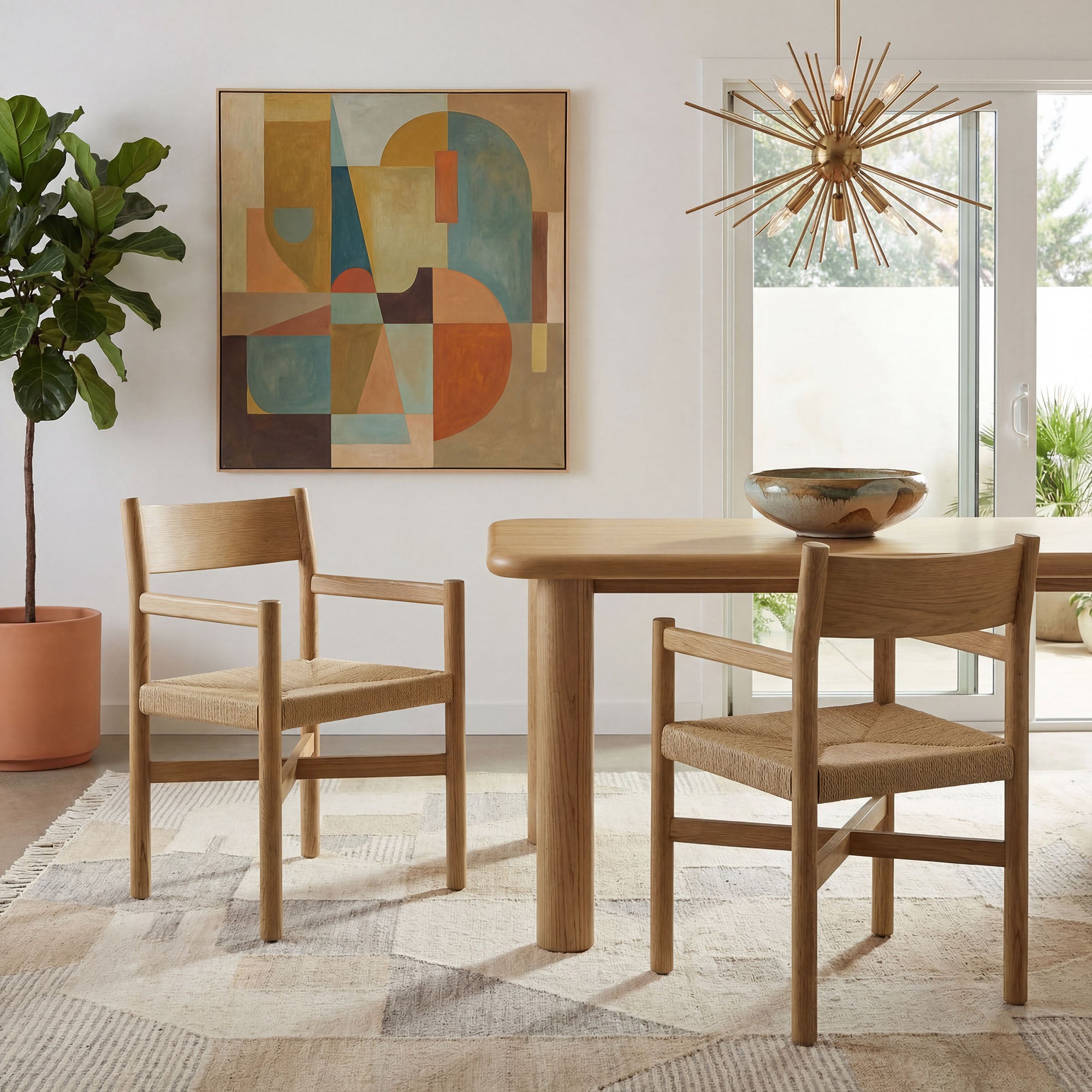 Alvia Oak Wood Dining Armchairs With Woven Seats Set of 2 – Modway