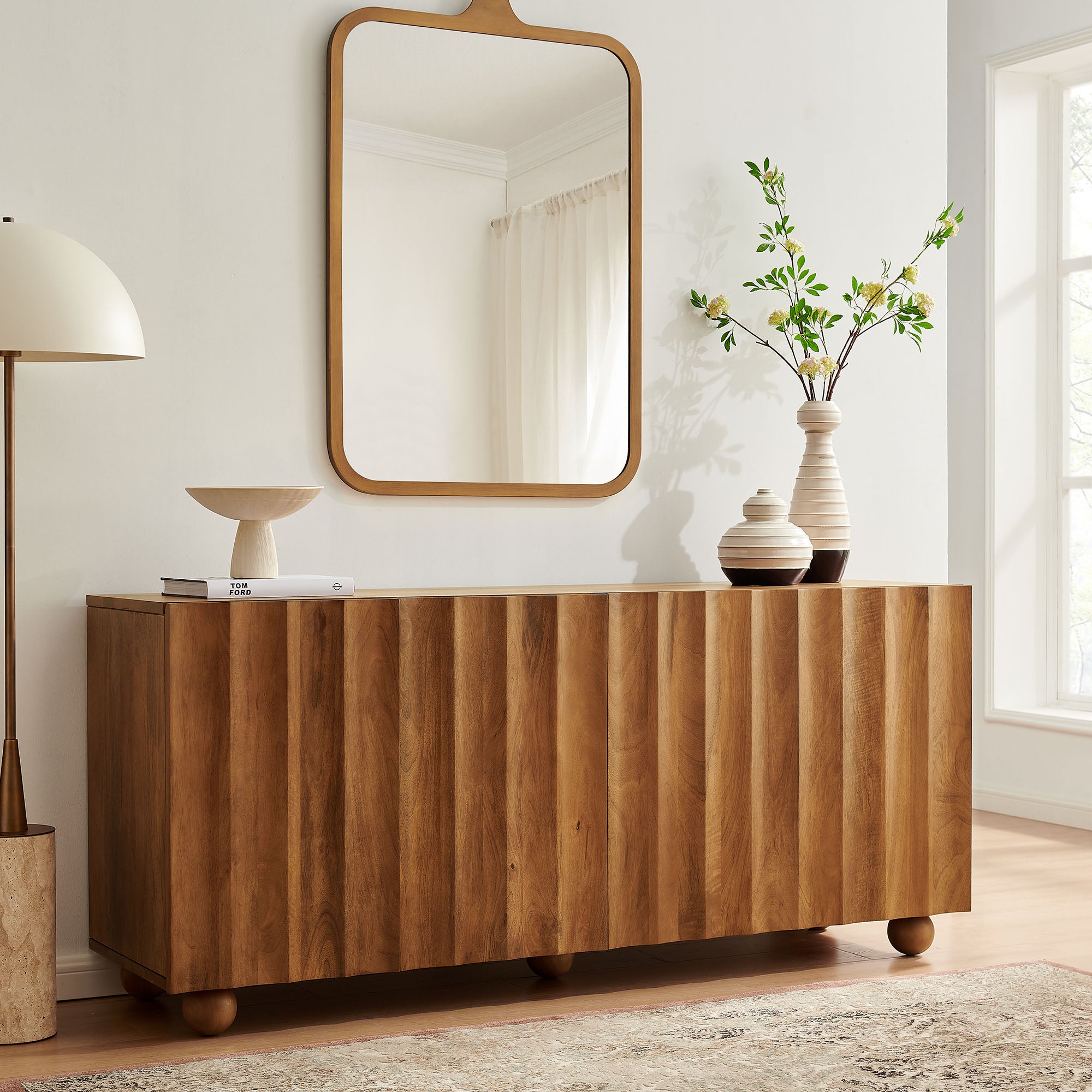 Sorren 72 Inch Scalloped Wood 4-Door Sideboard – Modway