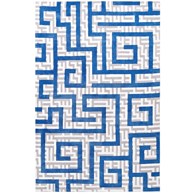 Ivory Light Gray and Blue / 5x8