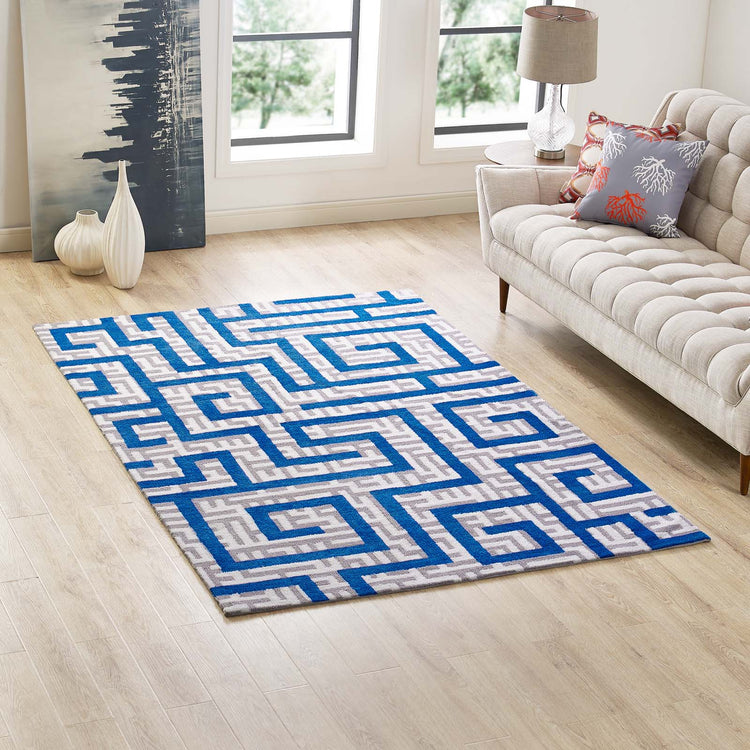 Ivory Light Gray and Blue / 5x8