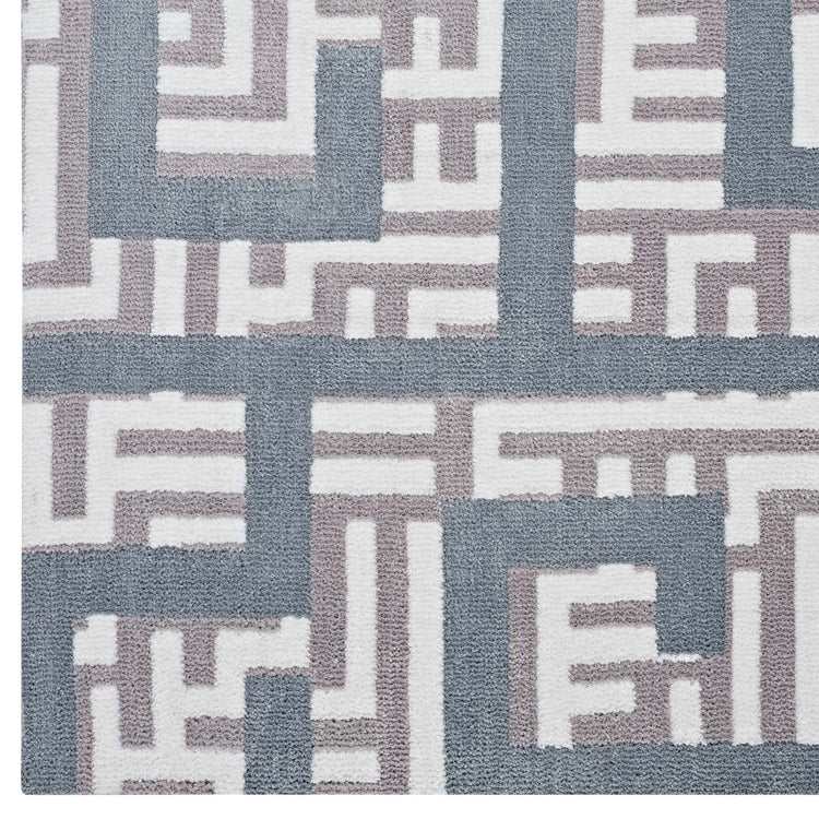 Ivory Light Gray and Sky Blue / 5x8