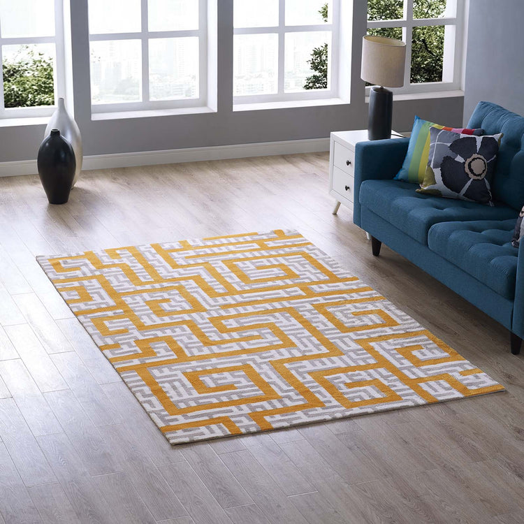 Ivory Light Gray and Banana Yellow / 5x8