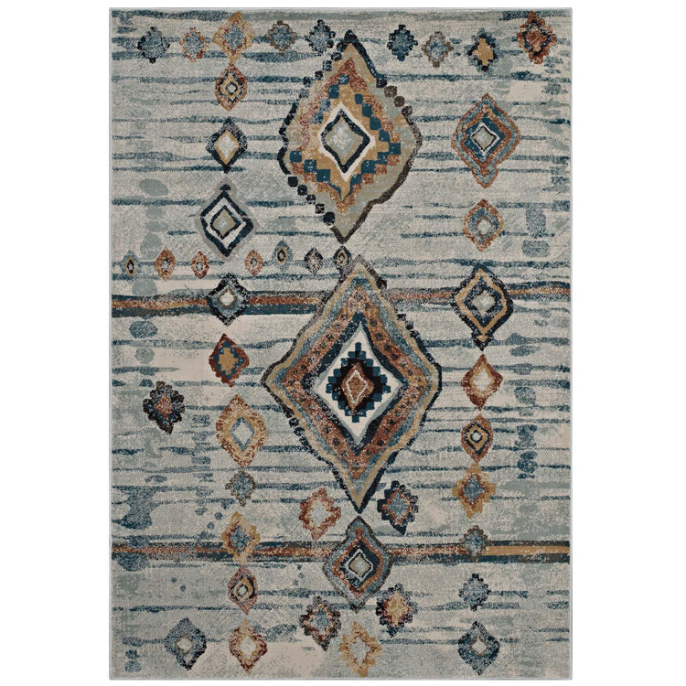 Silver Blue Beige and Brown / 5x8