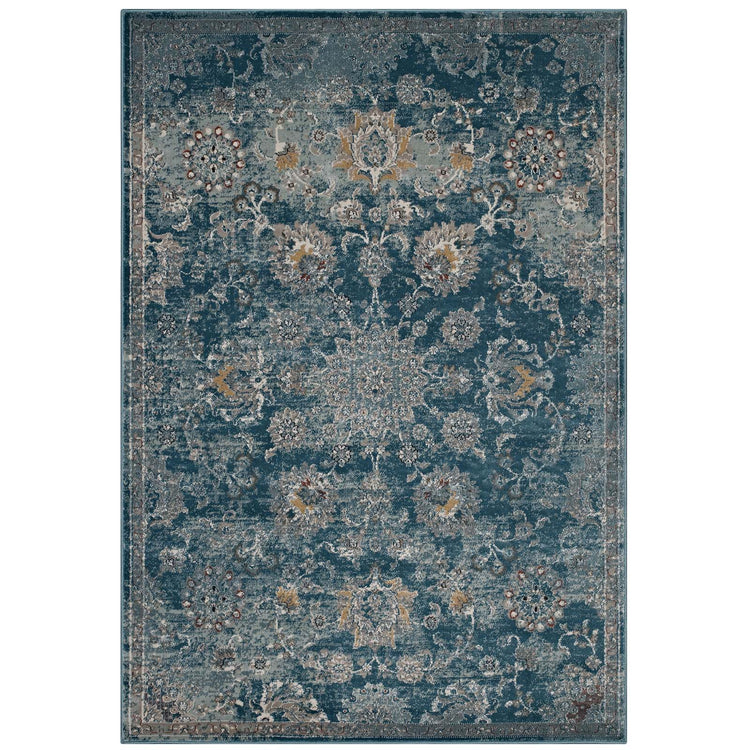 Silver Blue Teal and Beige / 5x8
