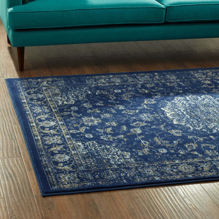 Moroccan Blue Beige and Ivory / 5x8
