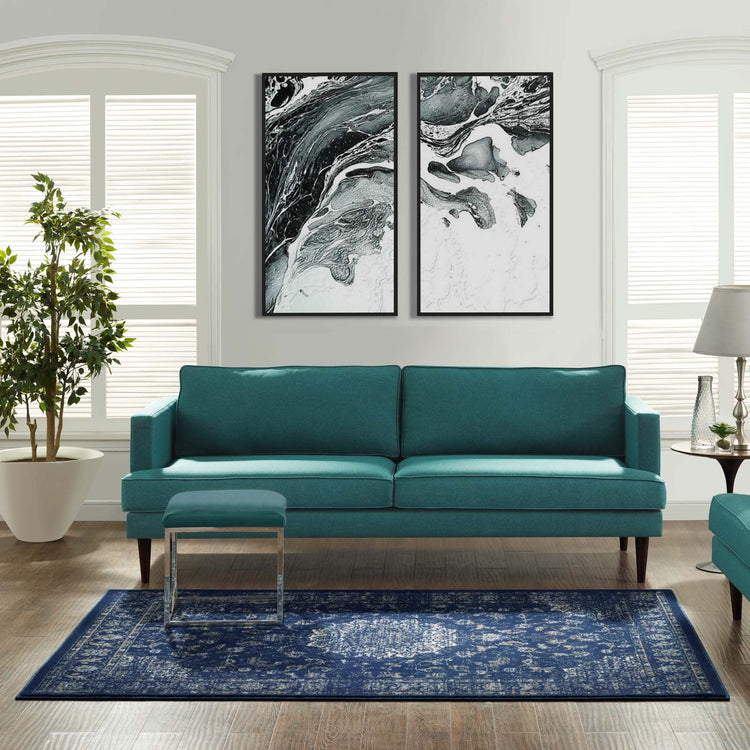 Moroccan Blue Beige and Ivory / 5x8