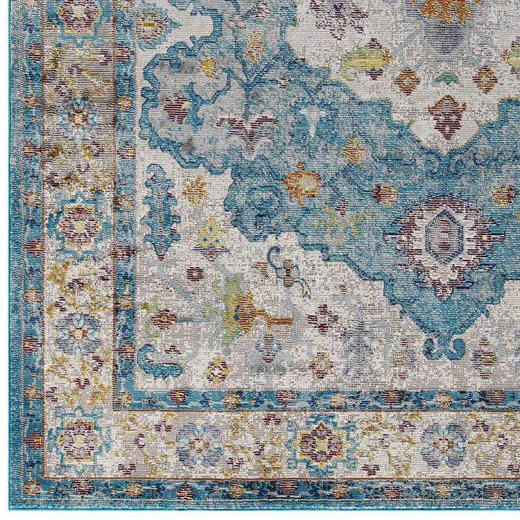 Light Blue Ivory Yellow Orange / 5x8