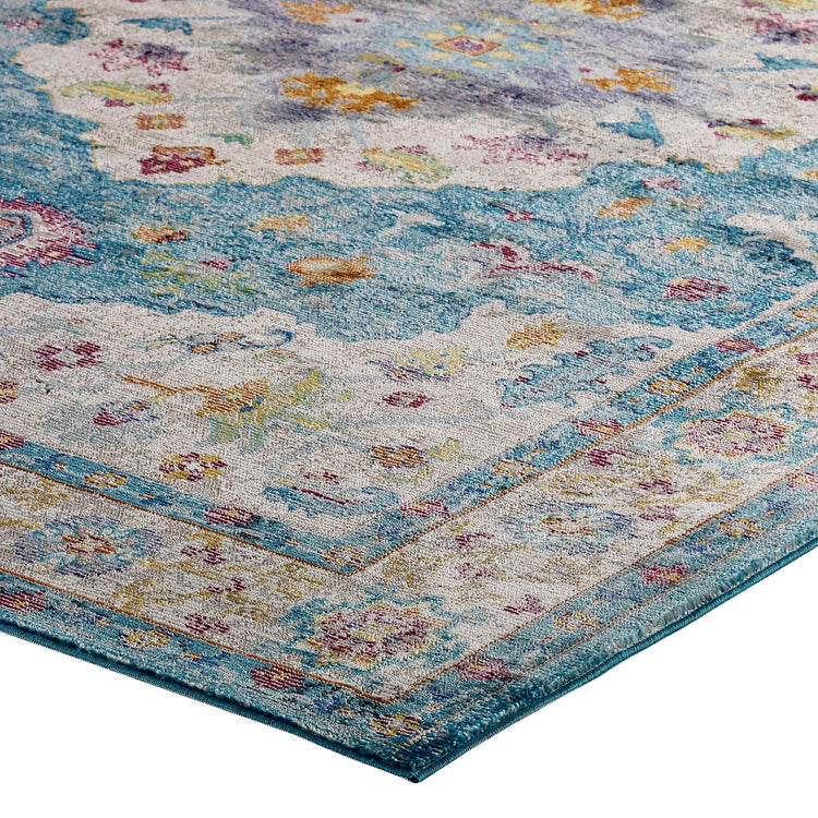 Light Blue Ivory Yellow Orange / 5x8