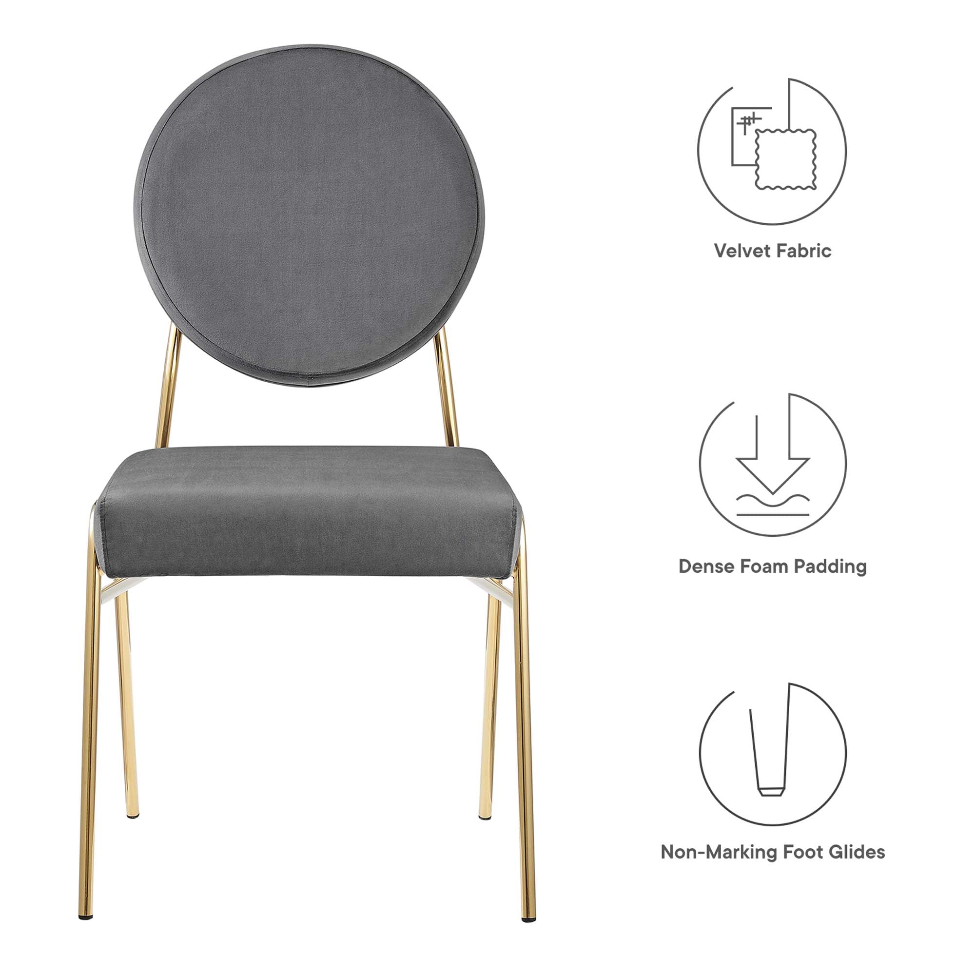 Craft Performance Velvet Dining Side Chair by Modway - Gold Gray - Thumbnail 2