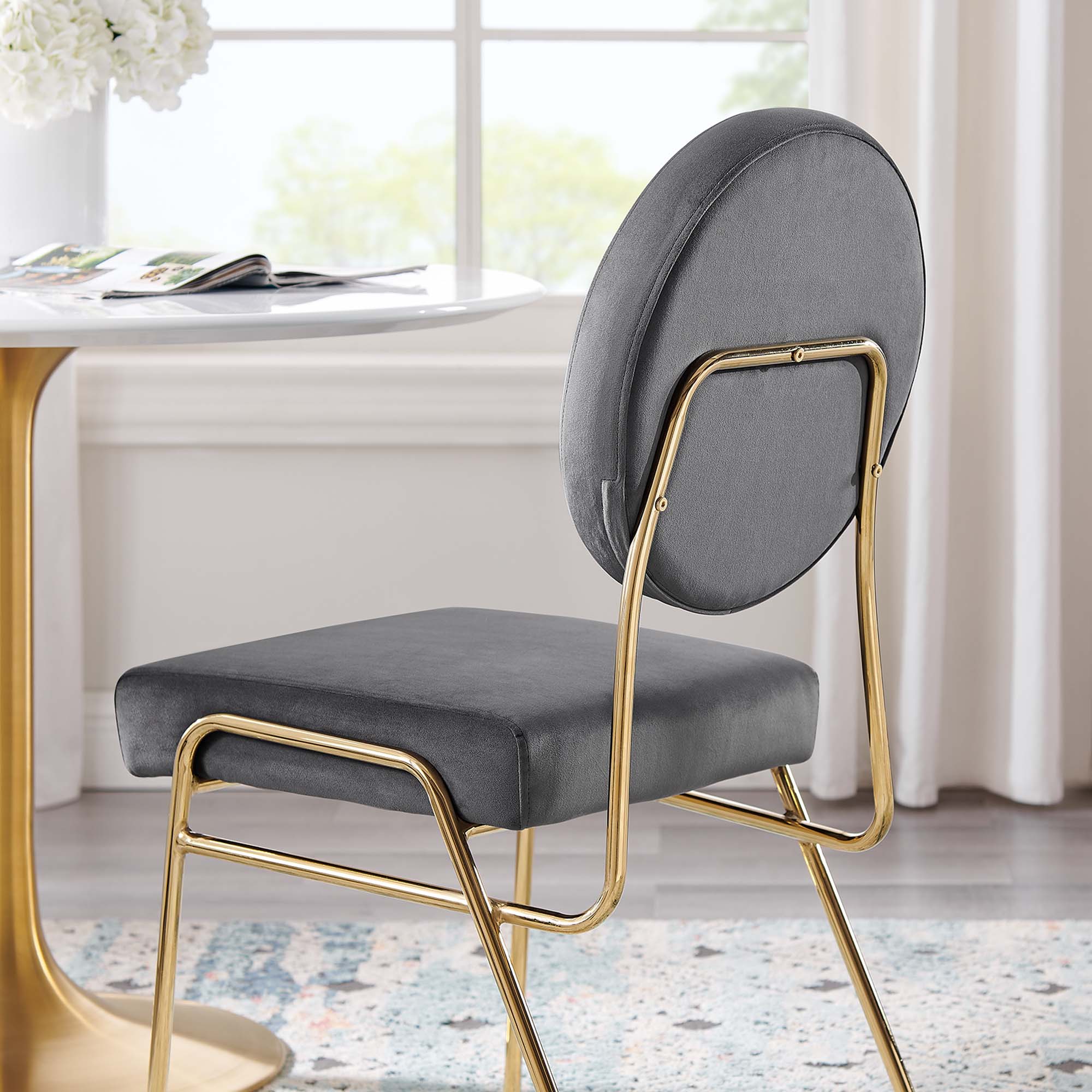 Craft Performance Velvet Dining Side Chair by Modway - Gold Gray - Thumbnail 2