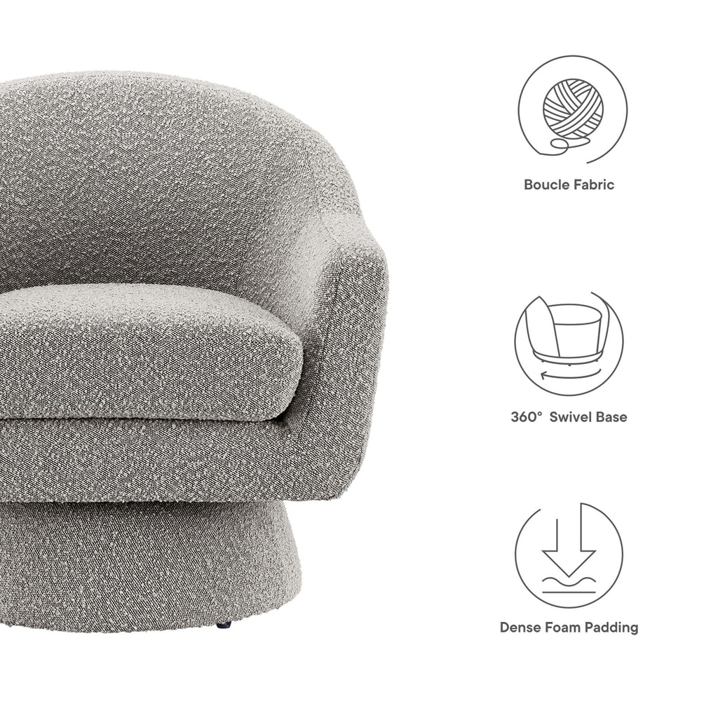 Modway Astral Boucle Fabric Upholstered Accent Swivel Chair in Ivory main image 0
