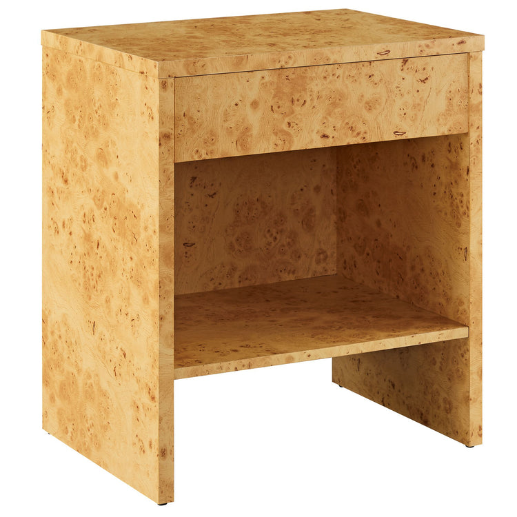 Hudson  1-Drawer Burl Wood  Nightstand With Shelf