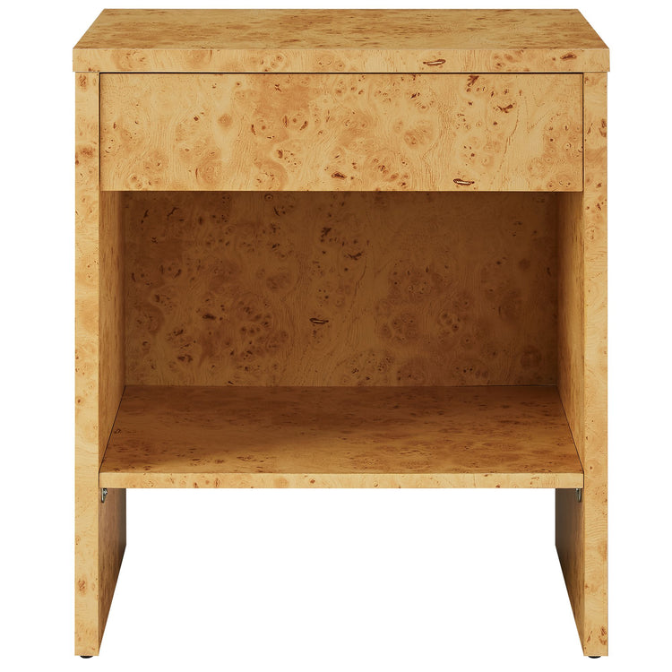 Hudson  1-Drawer Burl Wood  Nightstand With Shelf