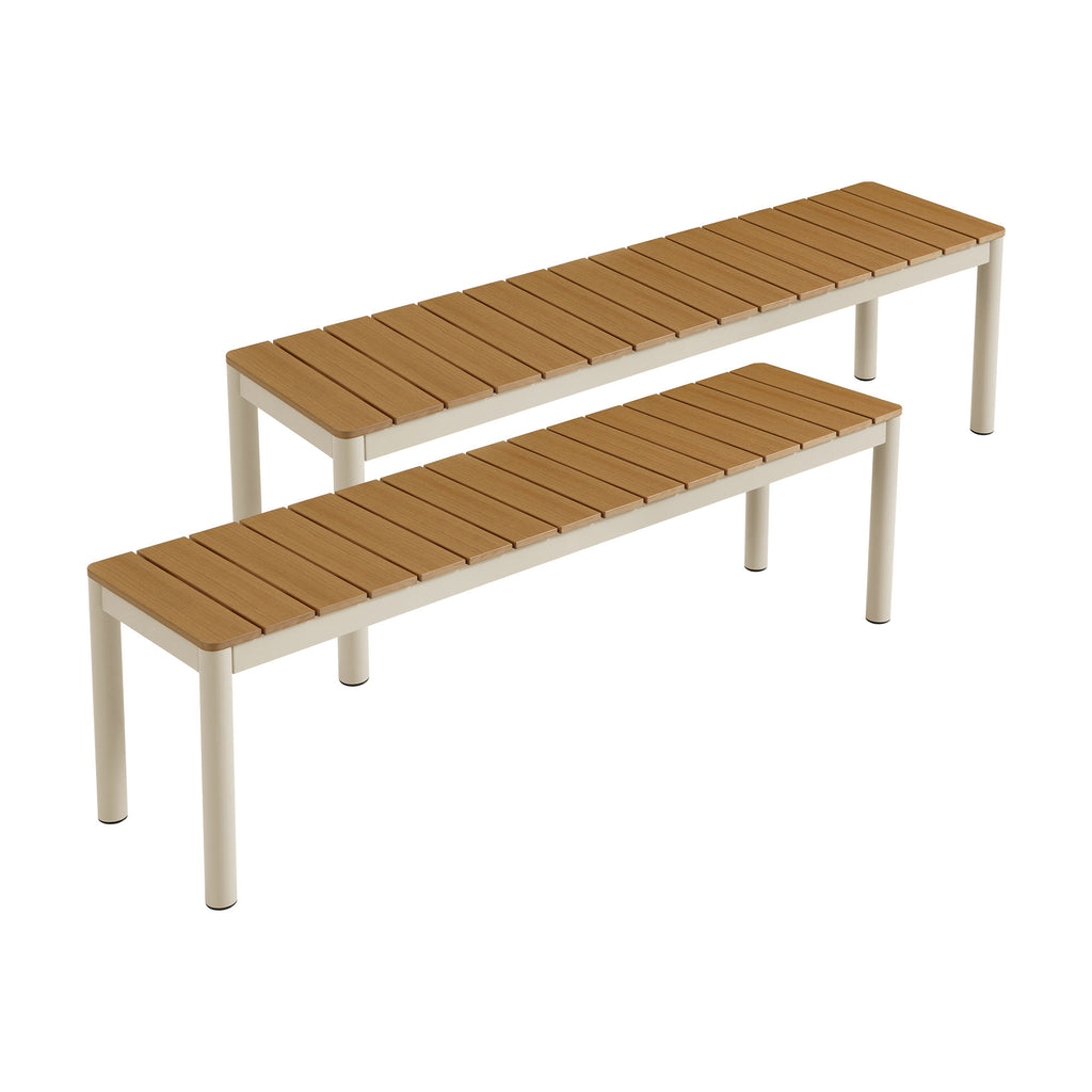 Fin Outdoor Finn Outdoor Patio Aluminum Bench with Faux Wood Top Set of 2 – Modway
