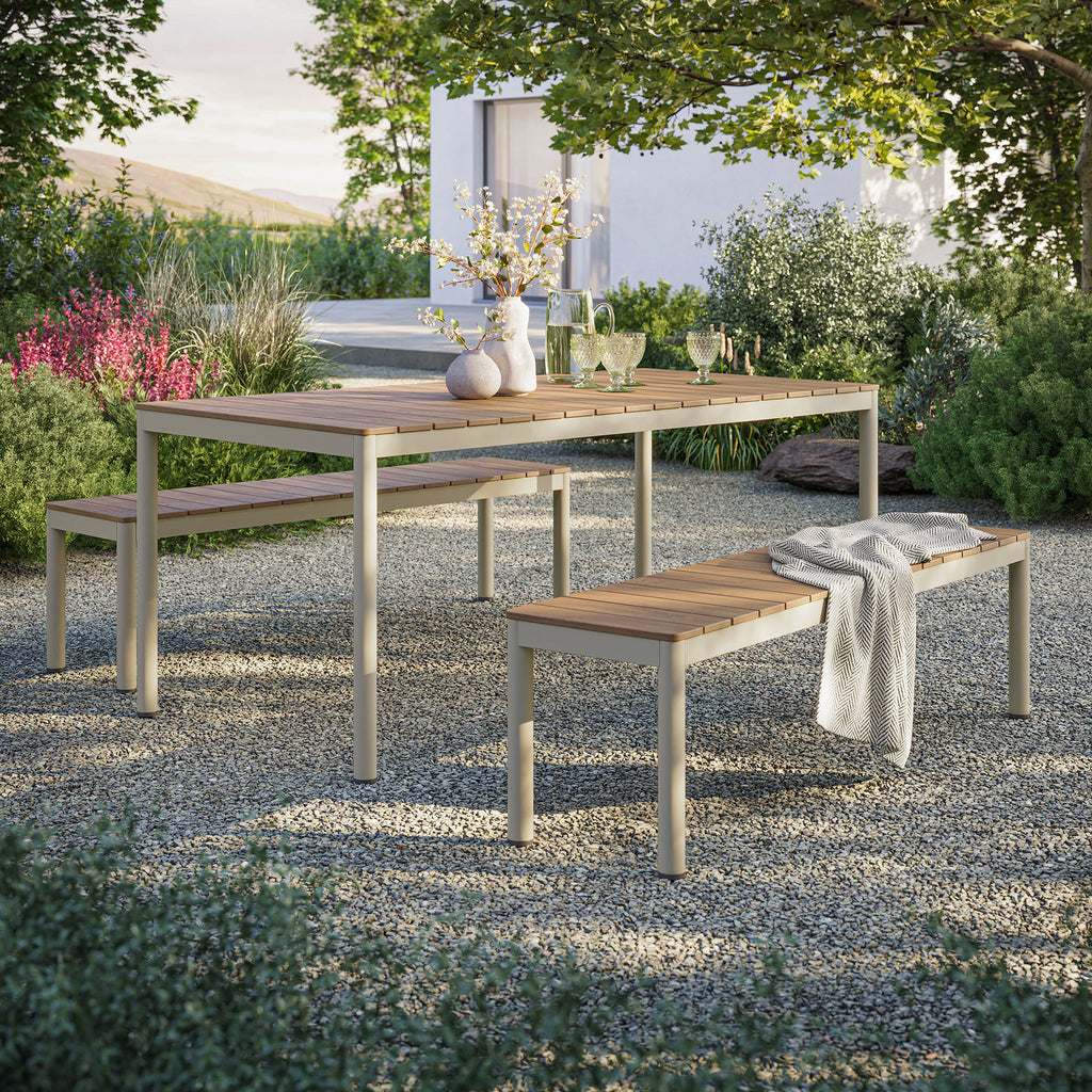 Fin Outdoor Finn Outdoor Patio Aluminum Faux Wood Dining Set with Benches – Modway
