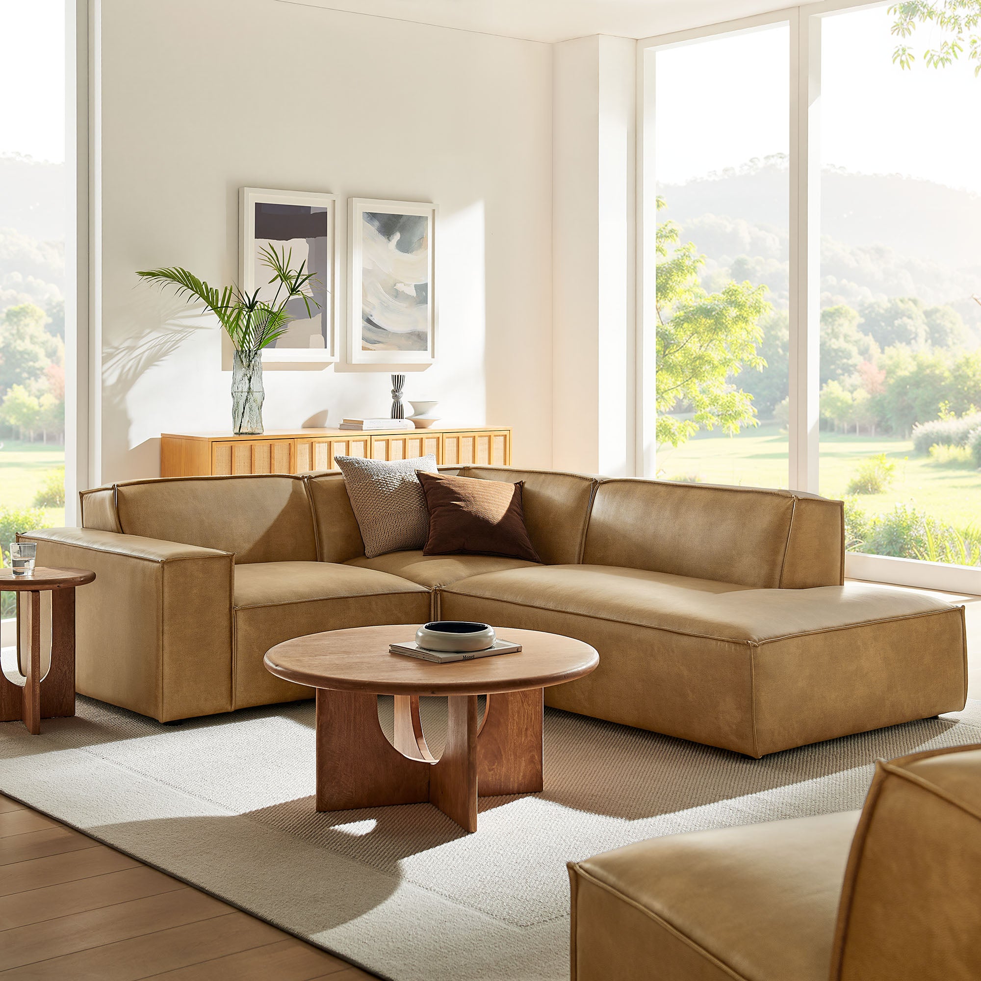 Restore 3-Piece Vegan Leather Modular L-Shaped Sectional Sofa – Modway