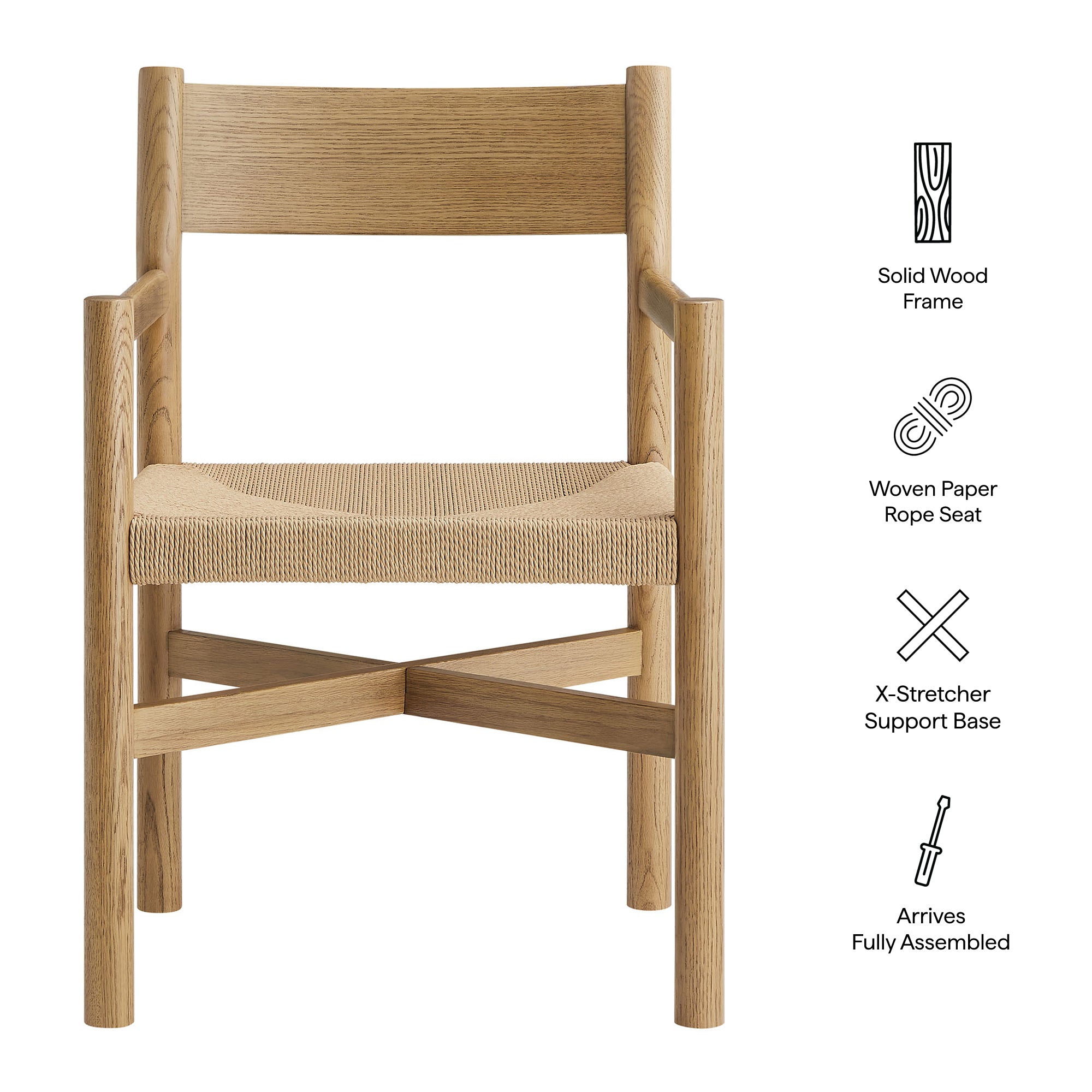 Oak chair (張り替え済) Alvia Oak Wood Dining Armchairs With Woven Seats Set of 2 – Modway