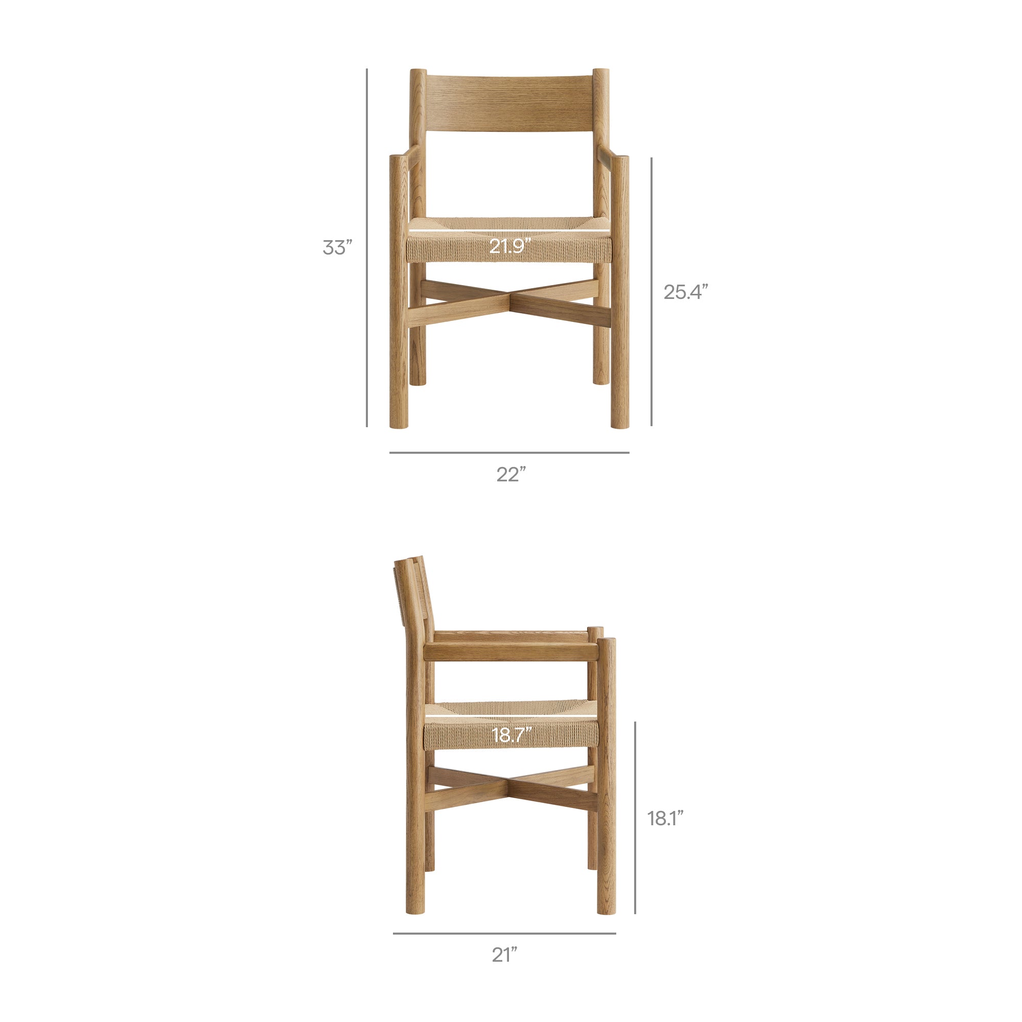 Alvia Oak Wood Dining Armchairs With Woven Seats Set of 2 – Modway