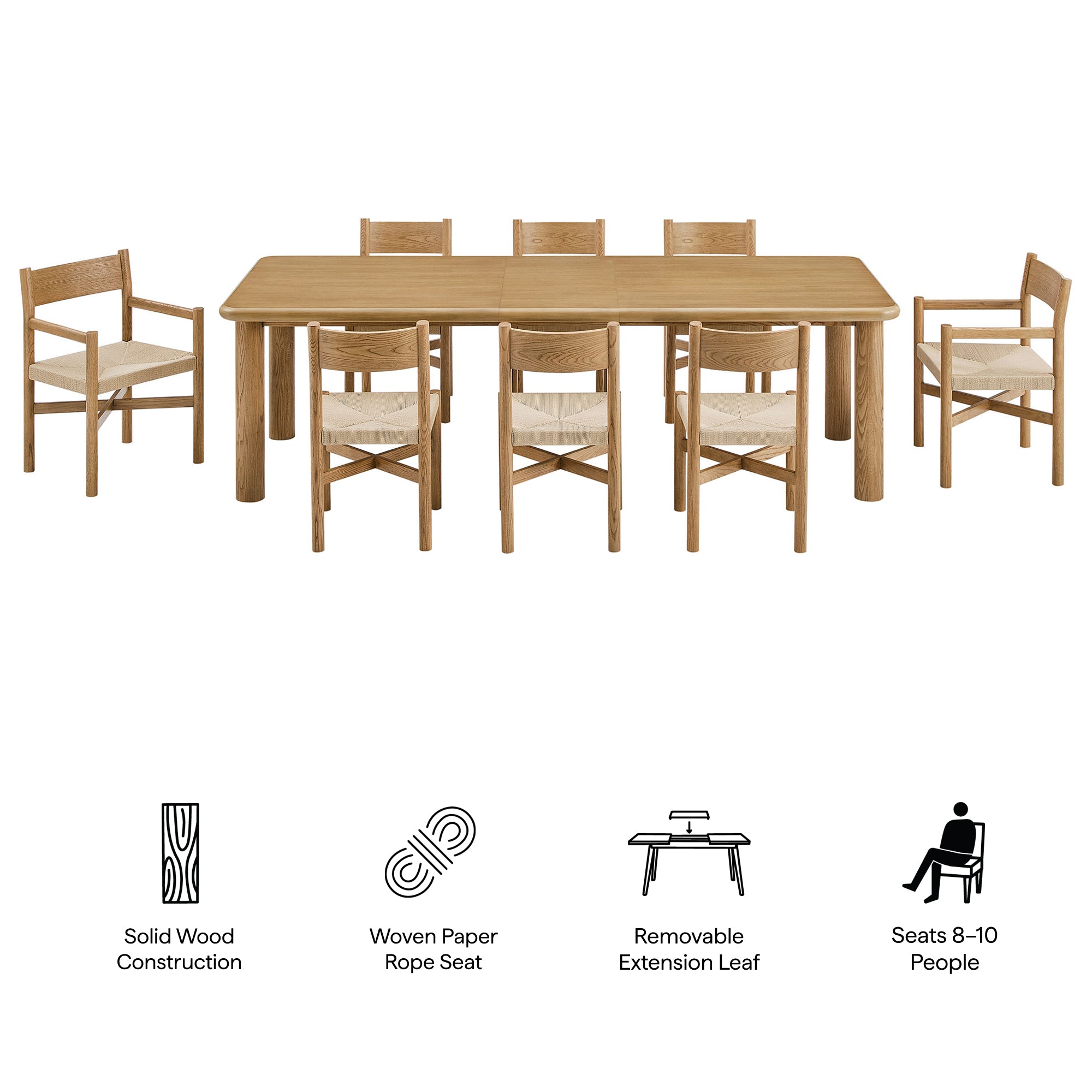 Alvia 9-Piece Oak Wood Extendable Dining Table and Chairs Set – Modway