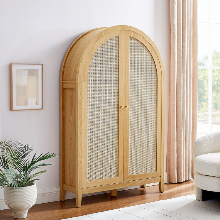 Calista 63 Inch Arched Storage Cabinet With Folding Desk