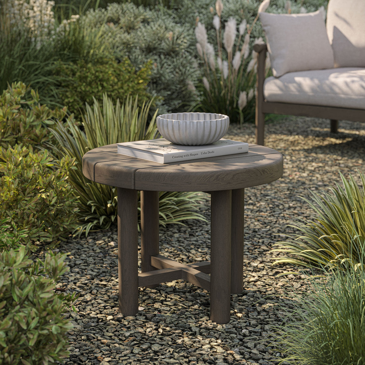 Eleni 20-Inch Round Outdoor Teak Wood Side Table