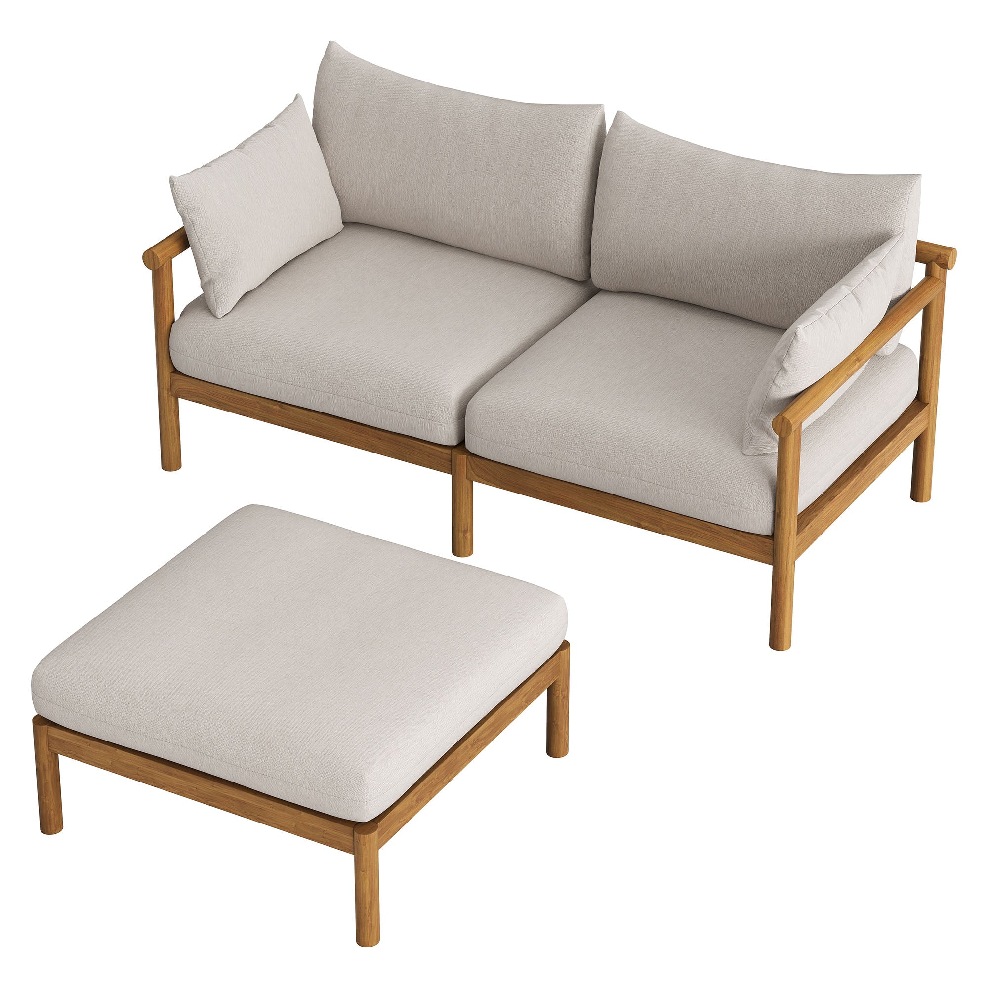 Eleni 2-Piece Outdoor Teak Wood Loveseat with Ottoman Set – Modway