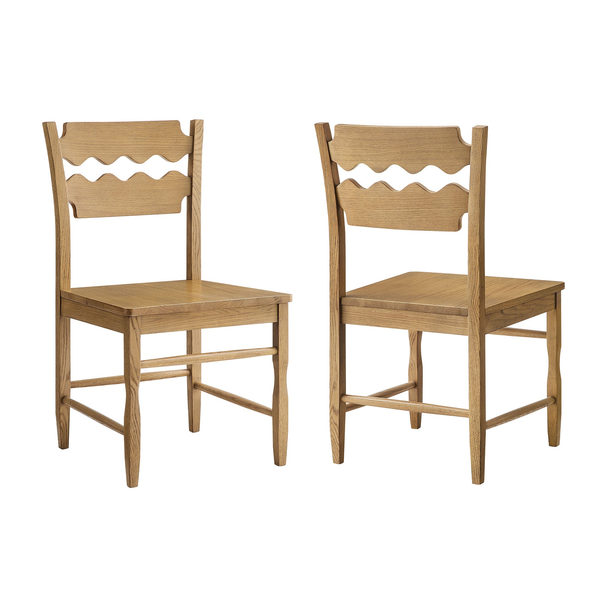 Jax Oak Wood Dining Chair With Wavy Razor Back Set of 2 – Modway