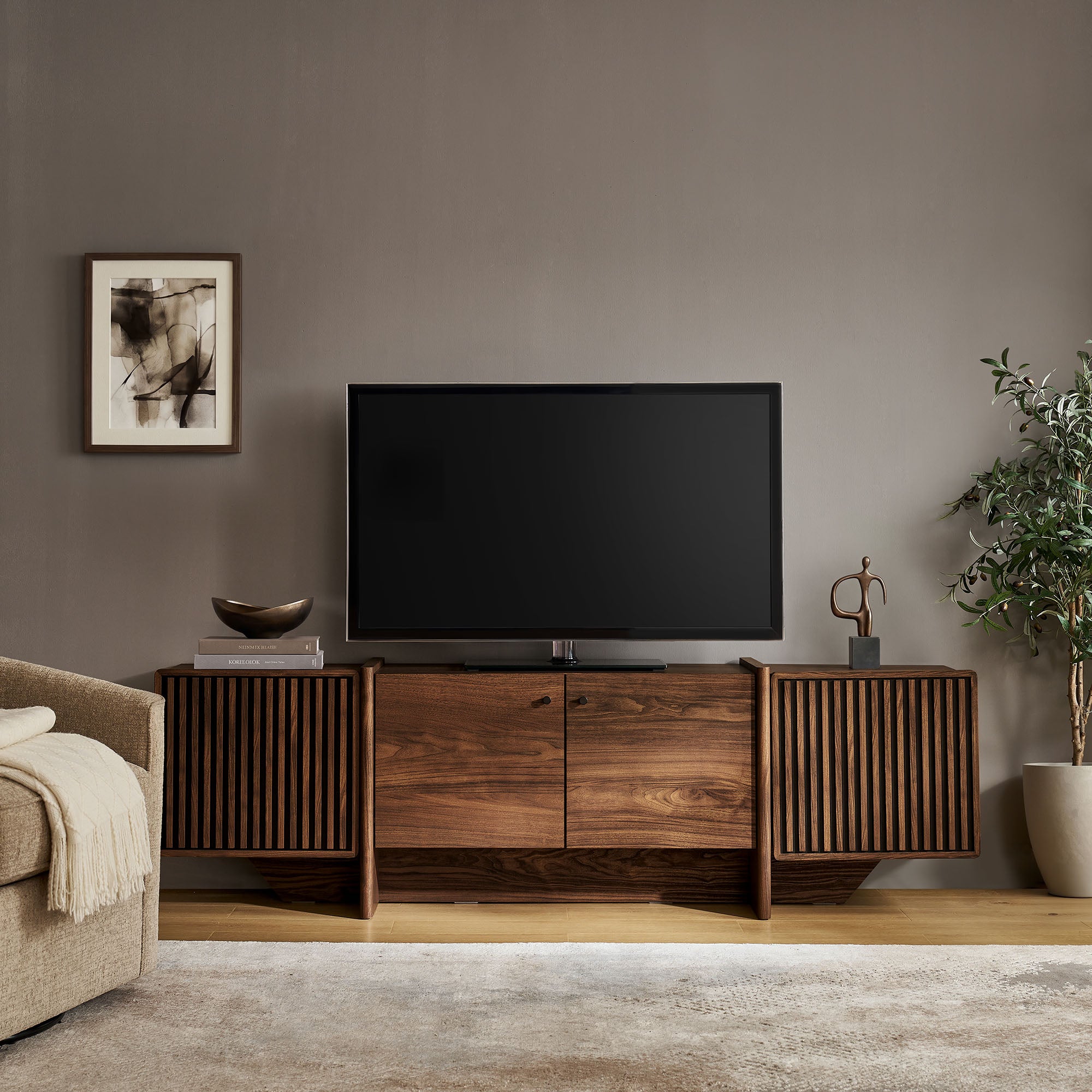 Overture 63” Oval Faux Travertine TV Stand – Modway