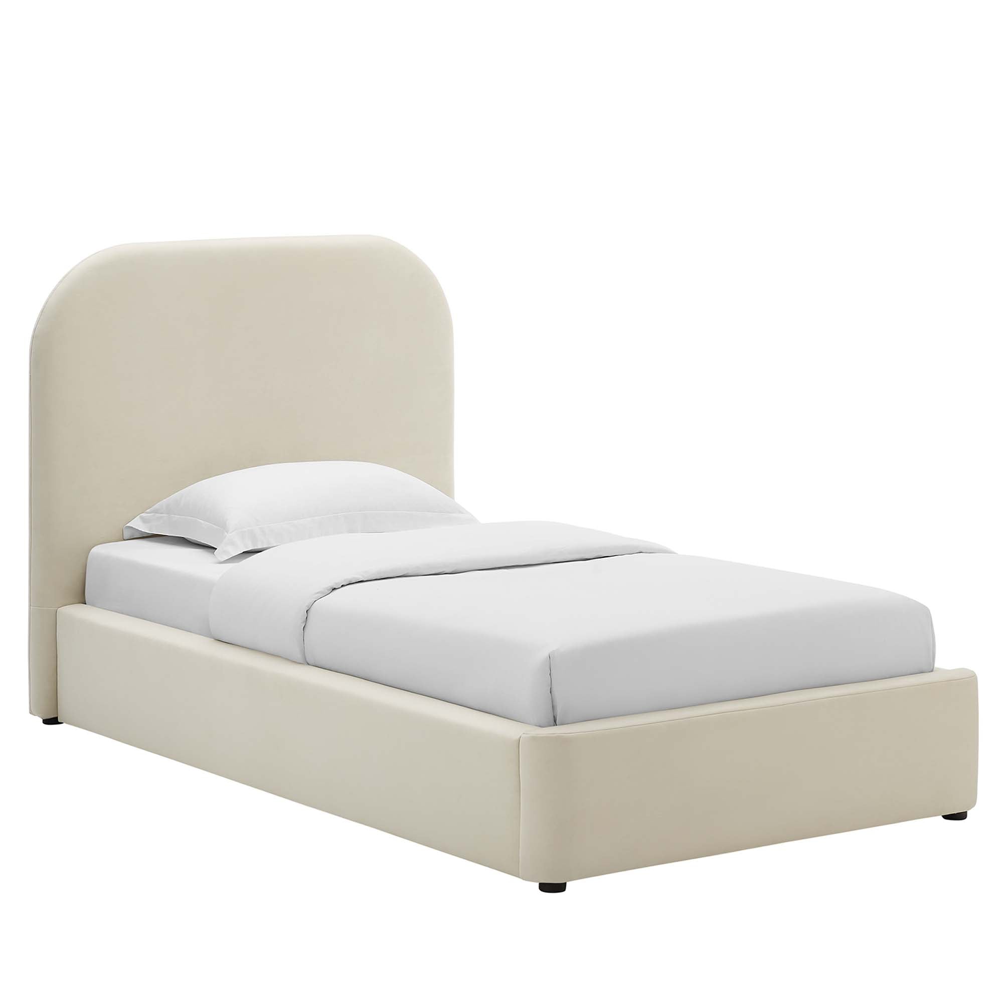 Modway Keynote Performance Velvet Curved Platform Bed in Alabaster