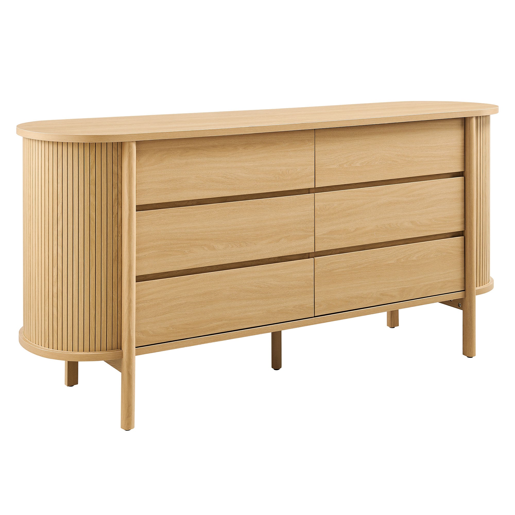 curved dresser T4TREAM 54" Modern Fluted 6 Drawers for Bedroom, Natural Oak Sanded and stained hardwood plywood drawer boxes with dovetail joinery for rigidity and lasting quality SinCiDo Modern 8 Drawer Dresser,