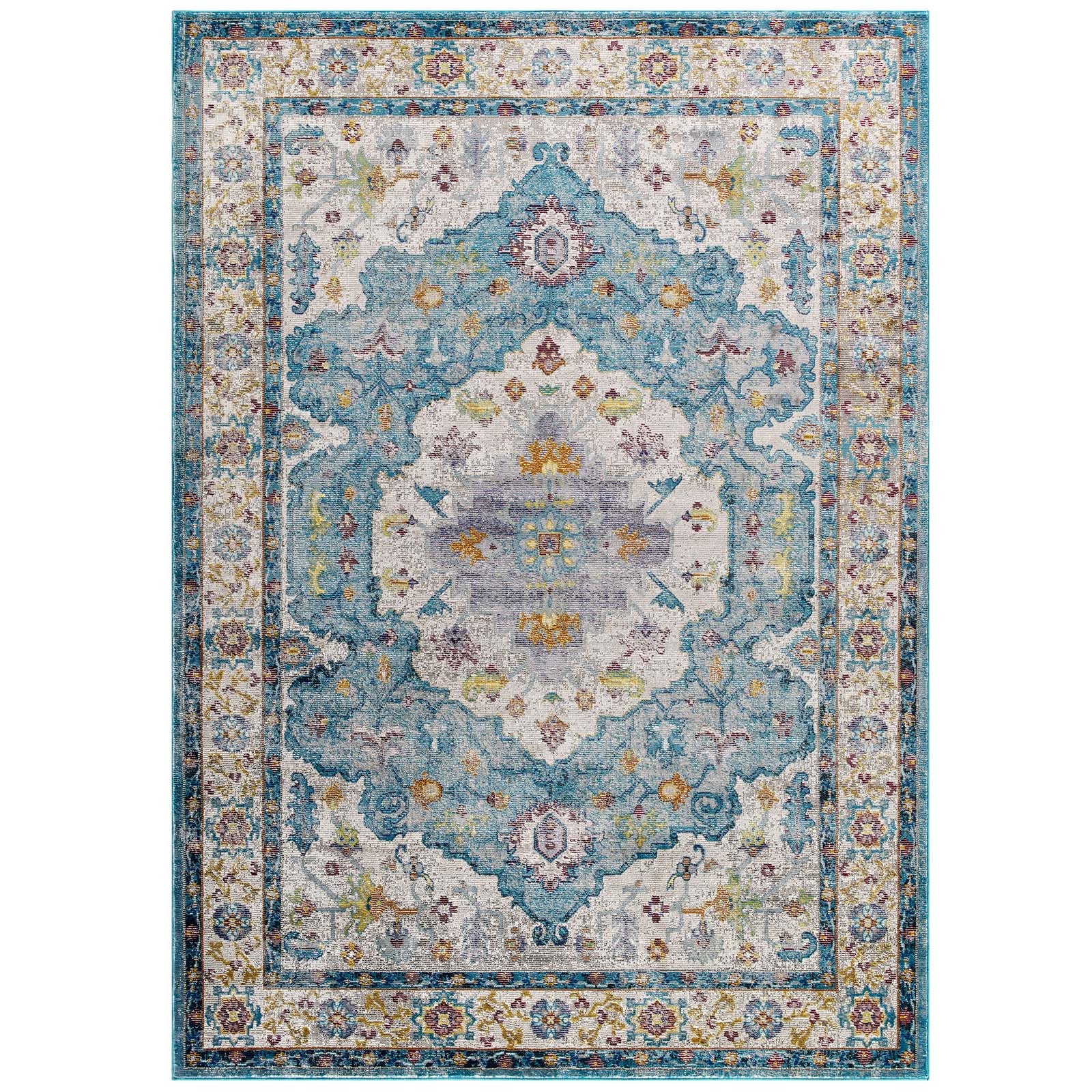Light Blue Ivory Yellow Orange / 4x6